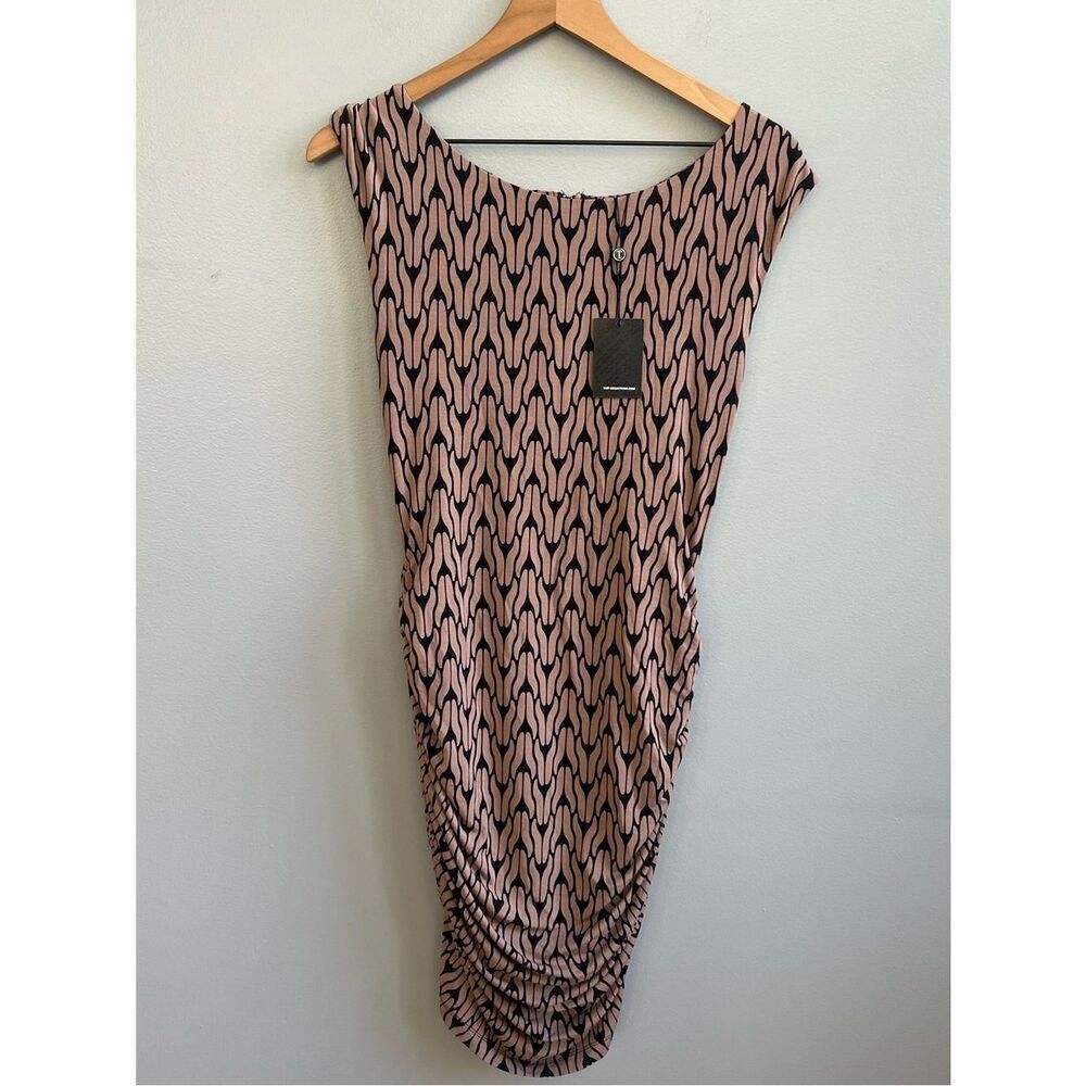 Tart Collections NWT Black Beige Ruched Bodycon Soft Modal Jersey Dress Medium